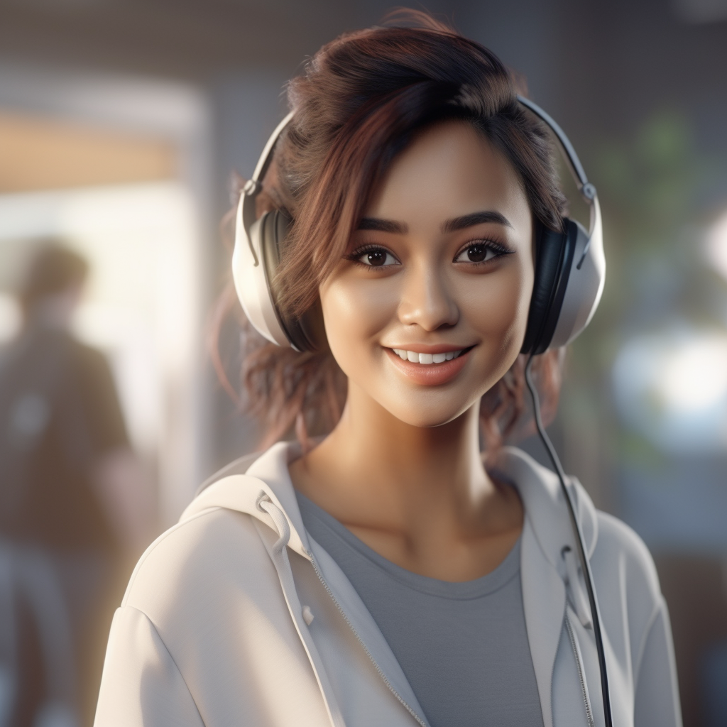 Smiling Filipino woman wearing a headset