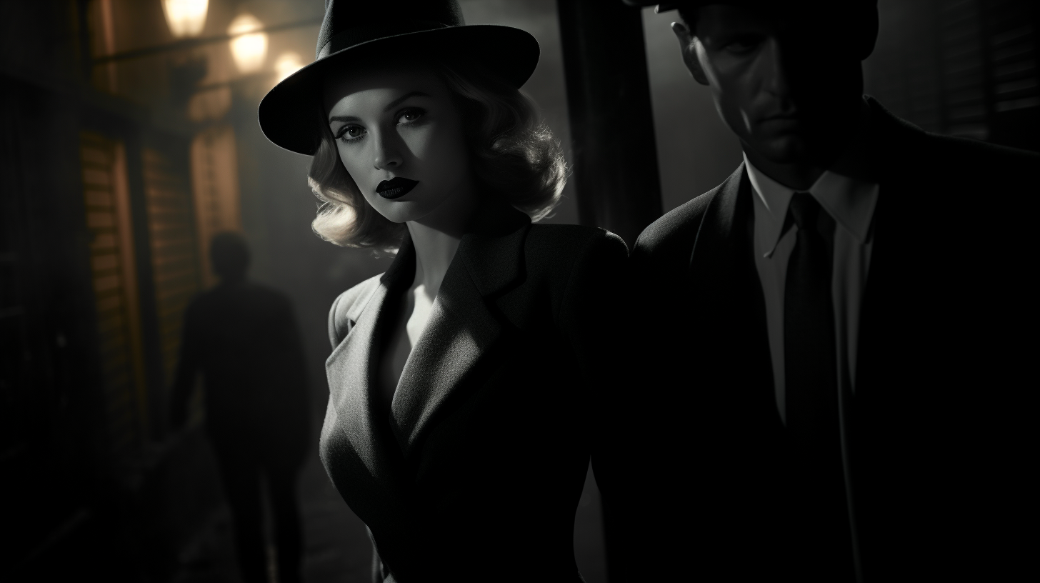 Mysterious film noir cinematic still