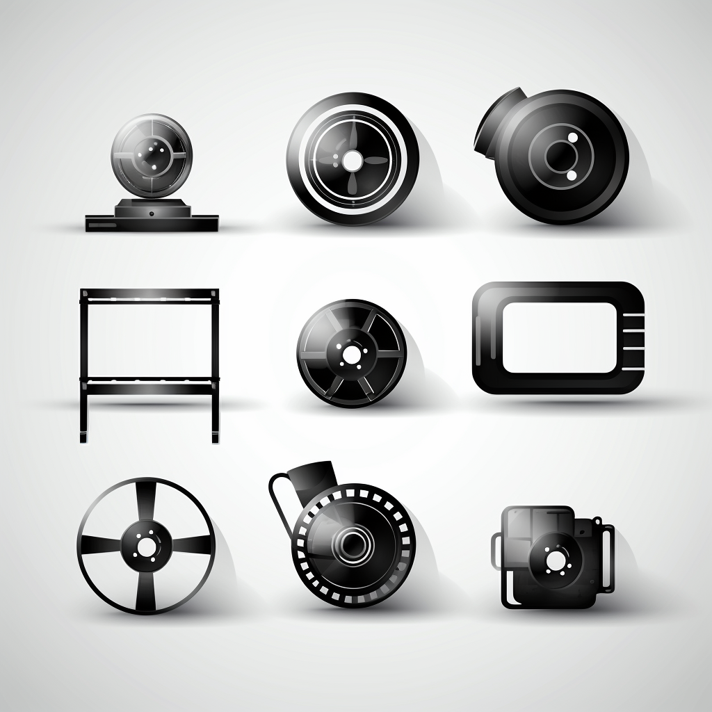 Detailed black and white filmstrip icon sheet