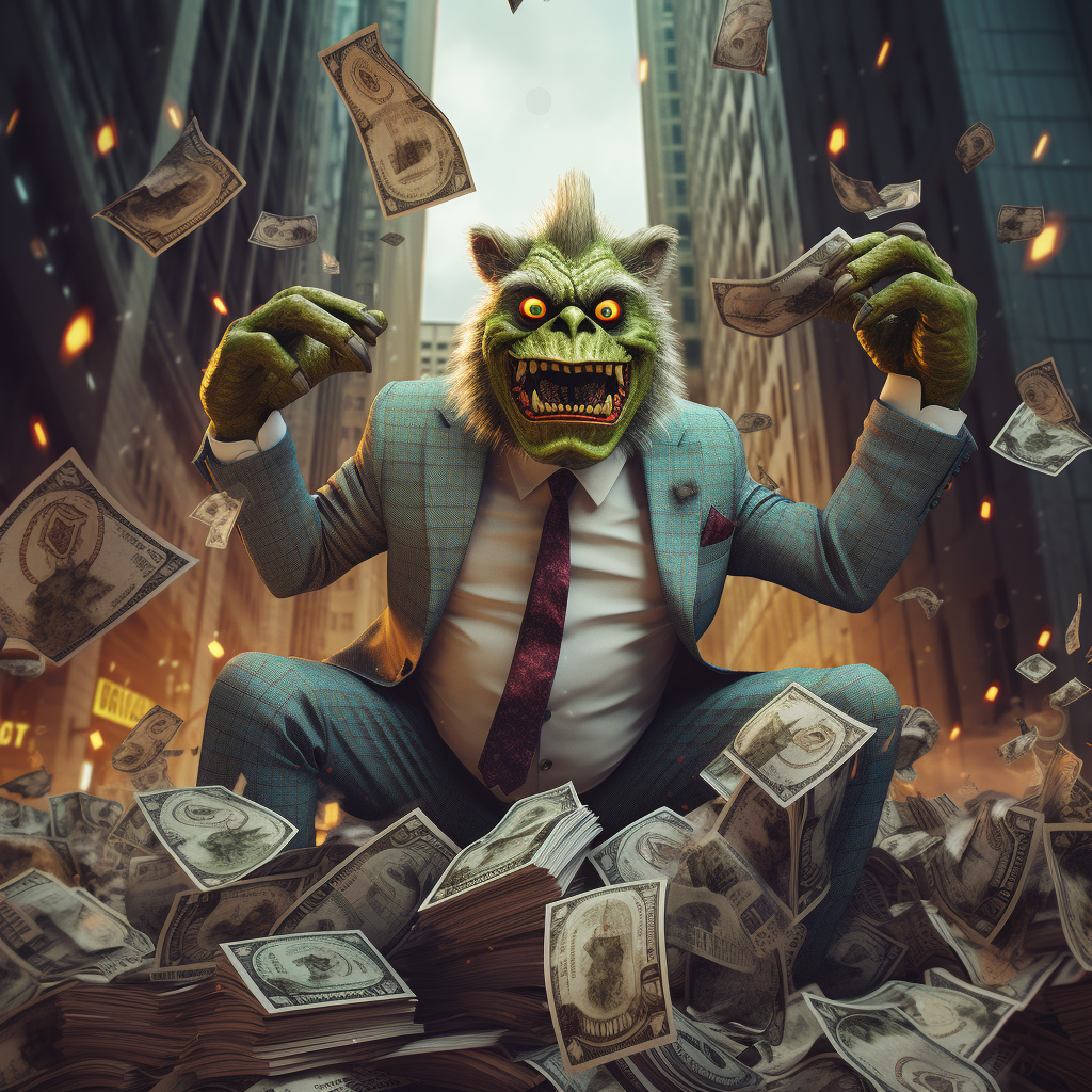 Finance monster managing money on Wall Street