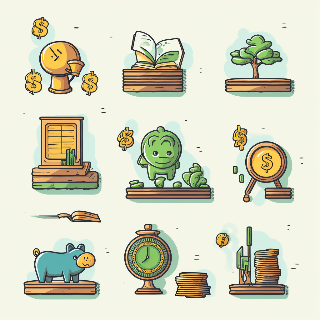 Adventure-style financial icons