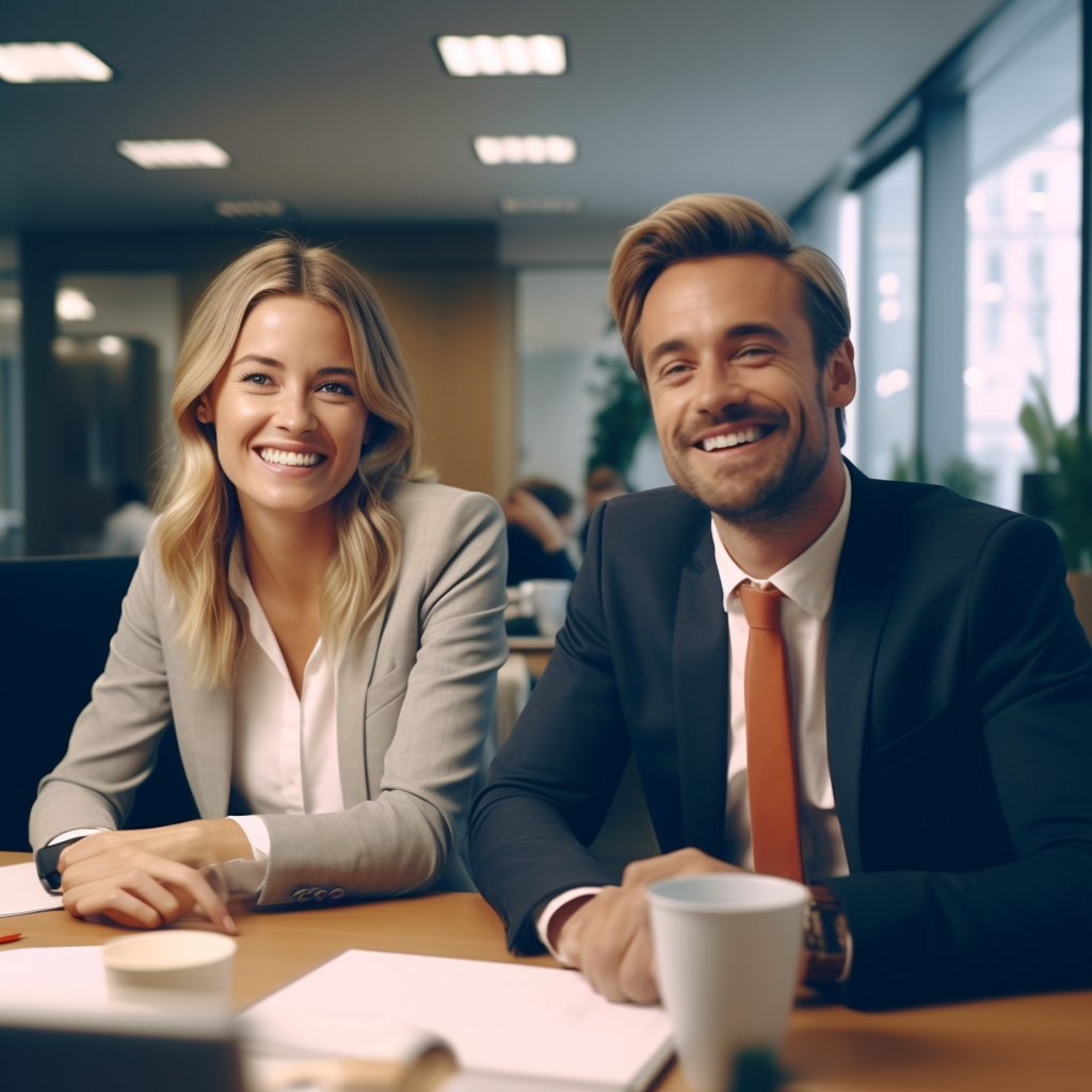 Happy financial advisers in office