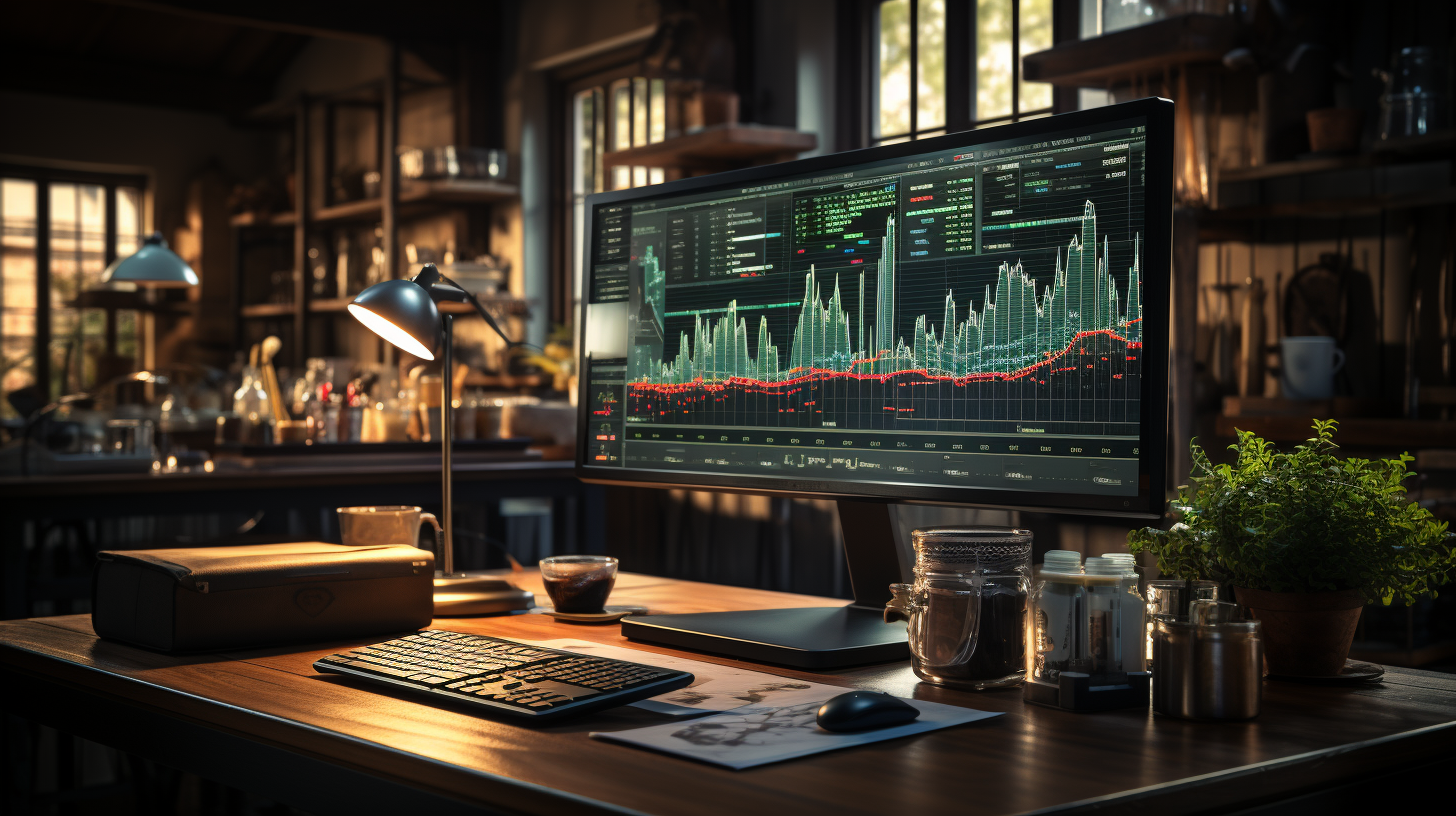 Financial chart on computer monitor in office