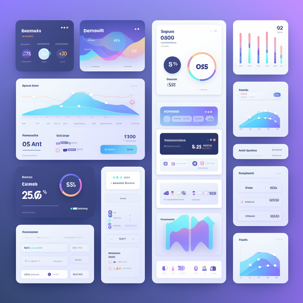 Stylish fintech UI designs on light background