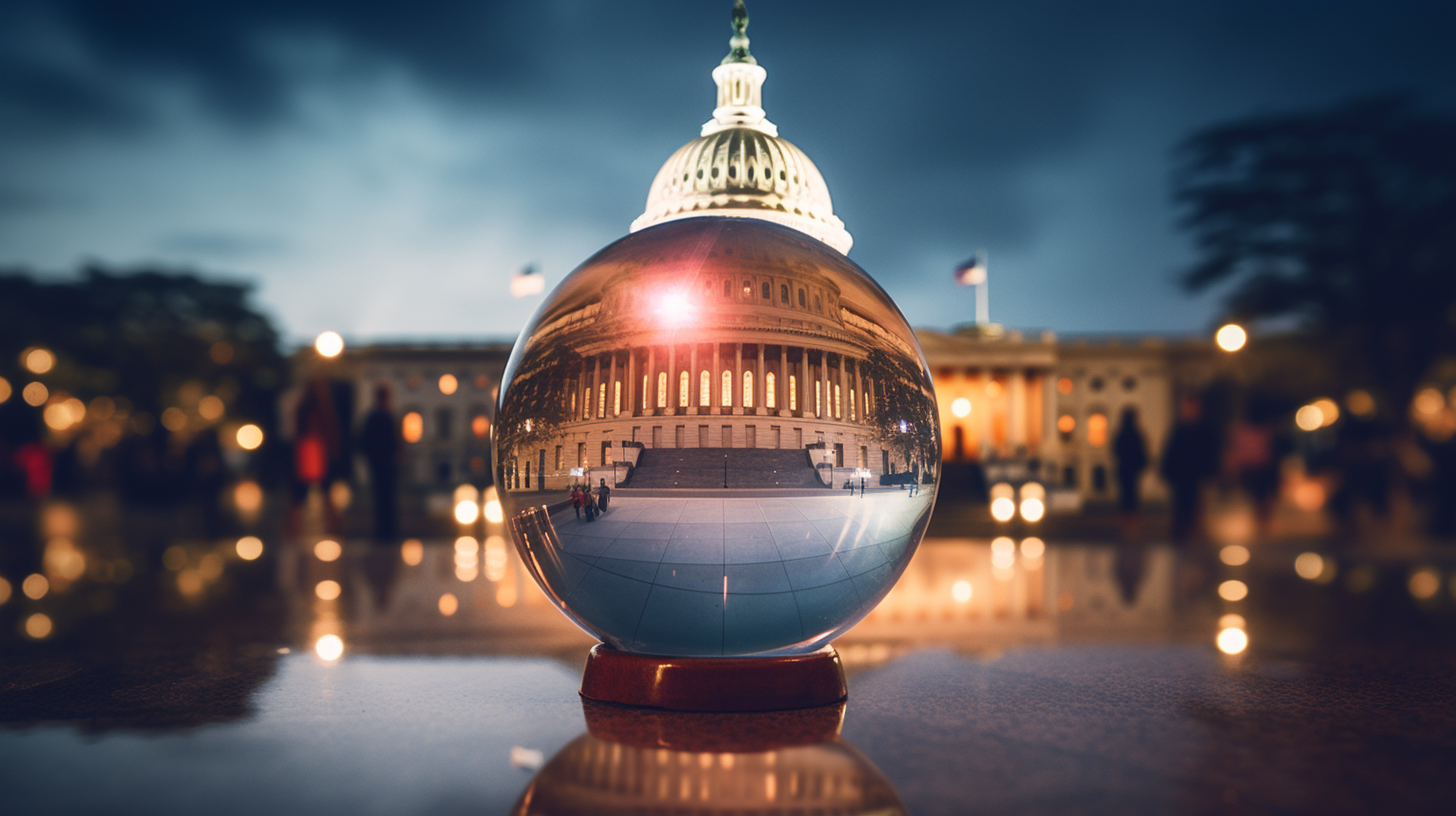 Crystal ball reflecting US Capitol in financial markets