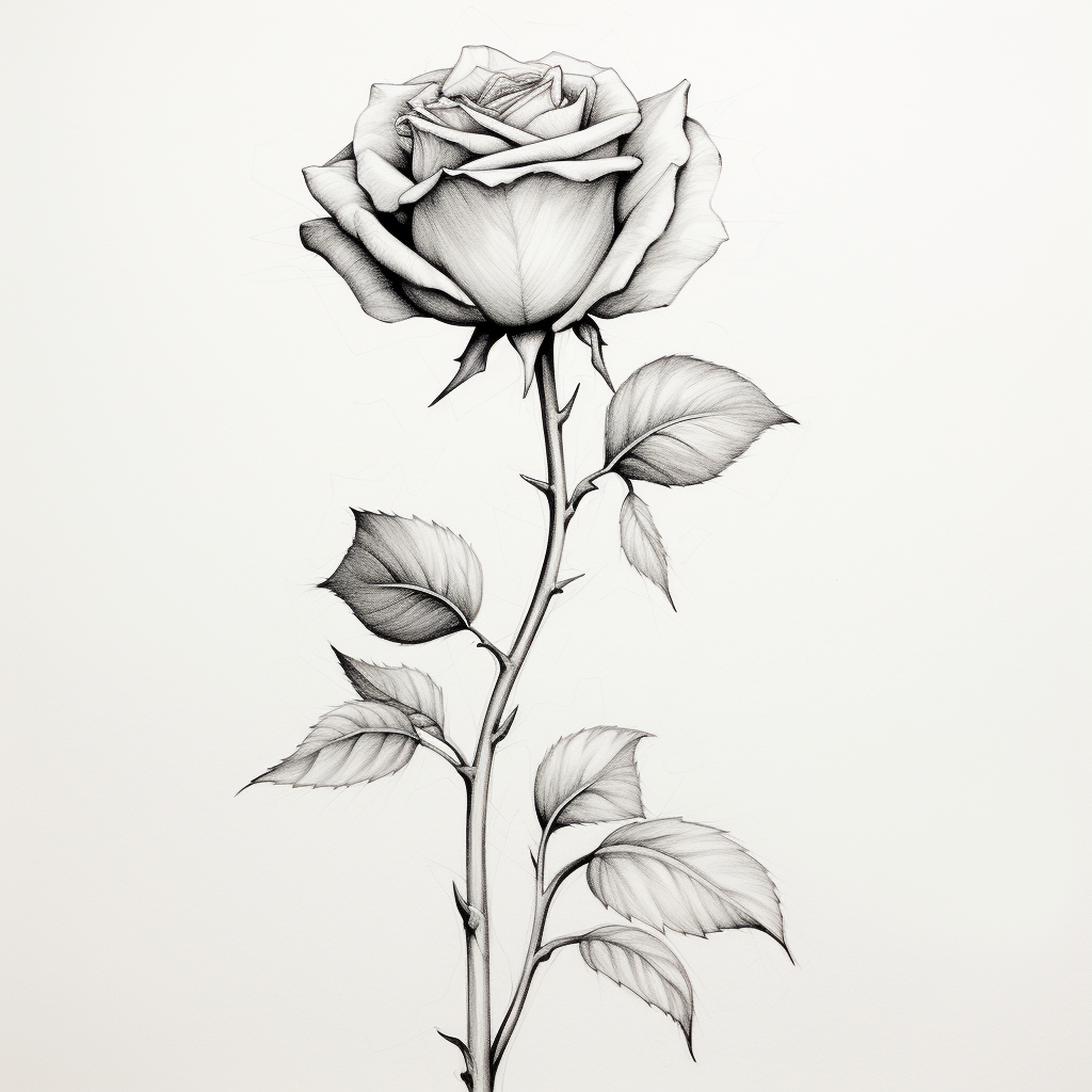 Realistic fine line rose drawing