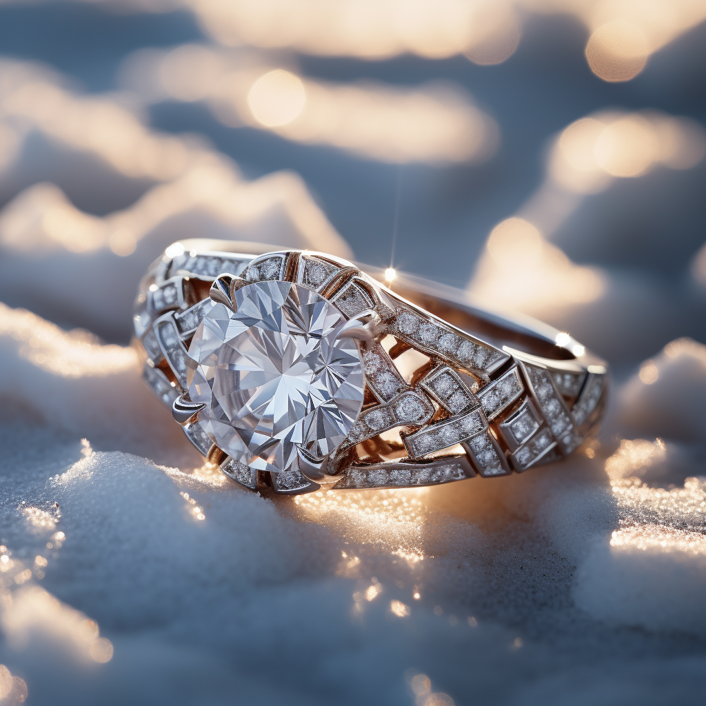 Fingerring in Snow Glittering in Sun