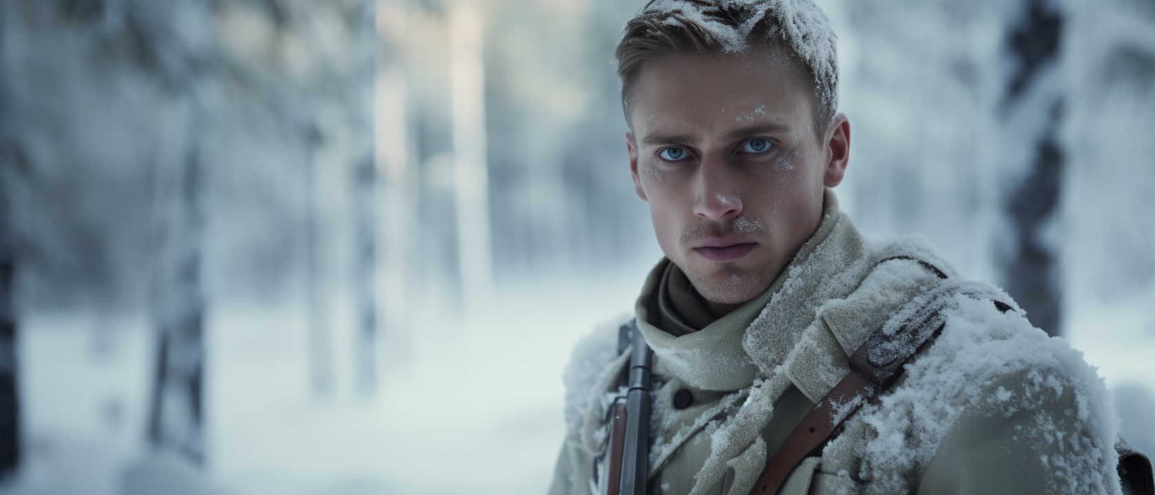 Finnish soldier in winter forest