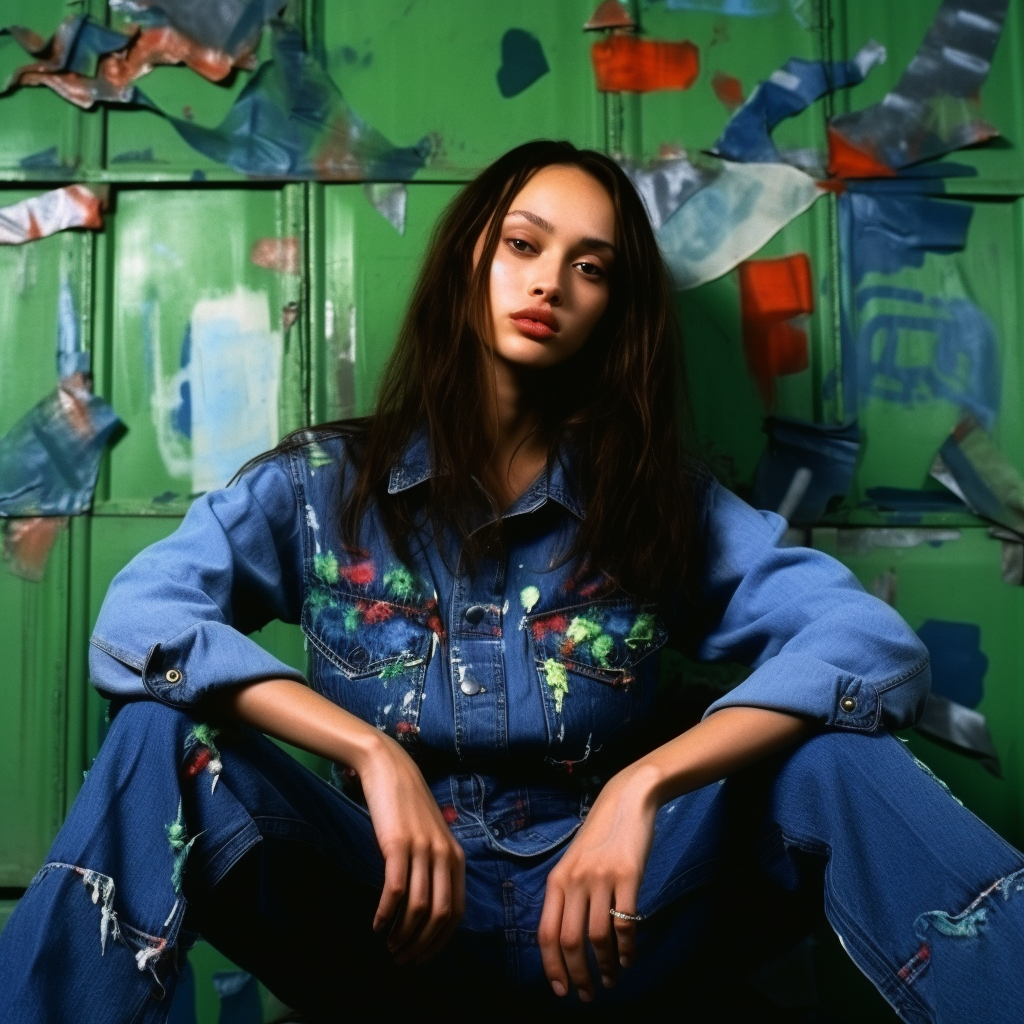 Fiona Apple black hair long denim fashion