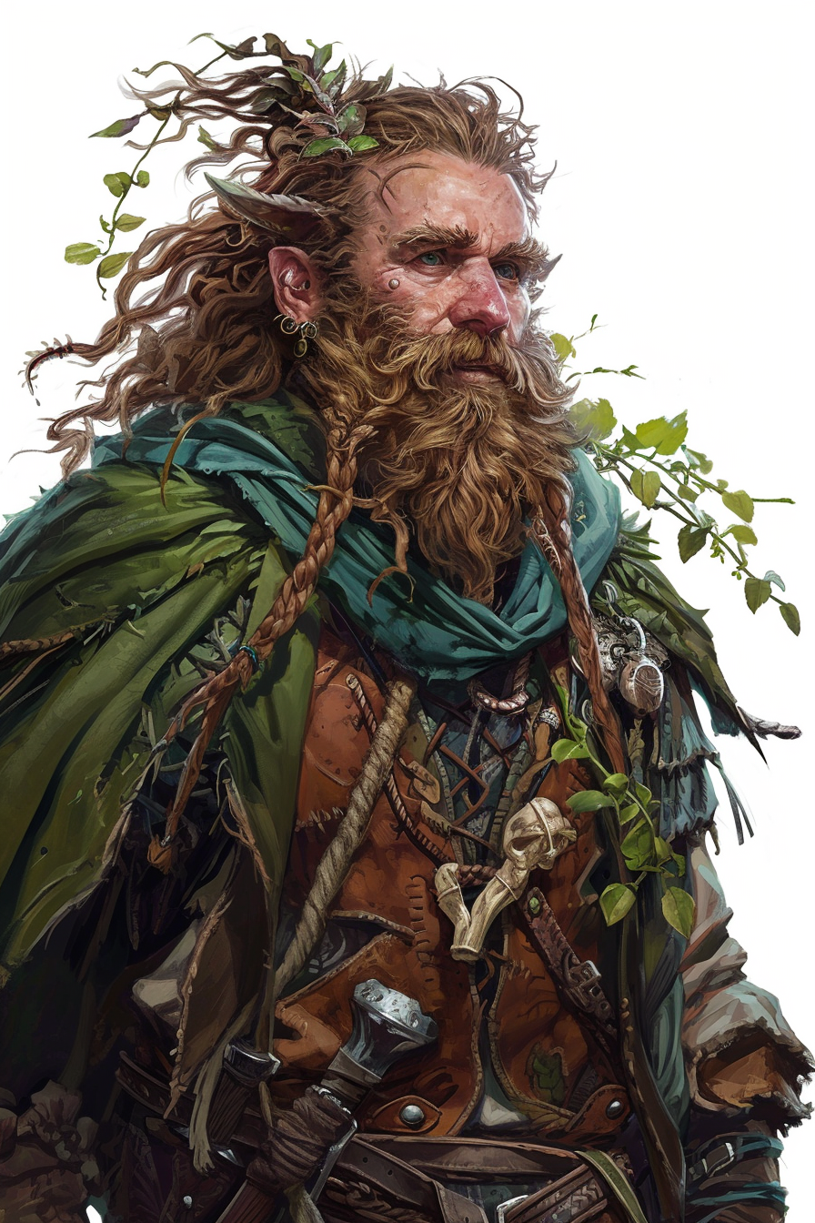 Jolly firbolg male in druid attire