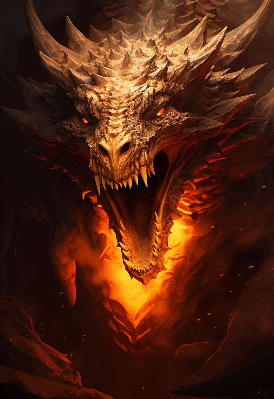 Realistic fire-breathing dragon in dominant brown color