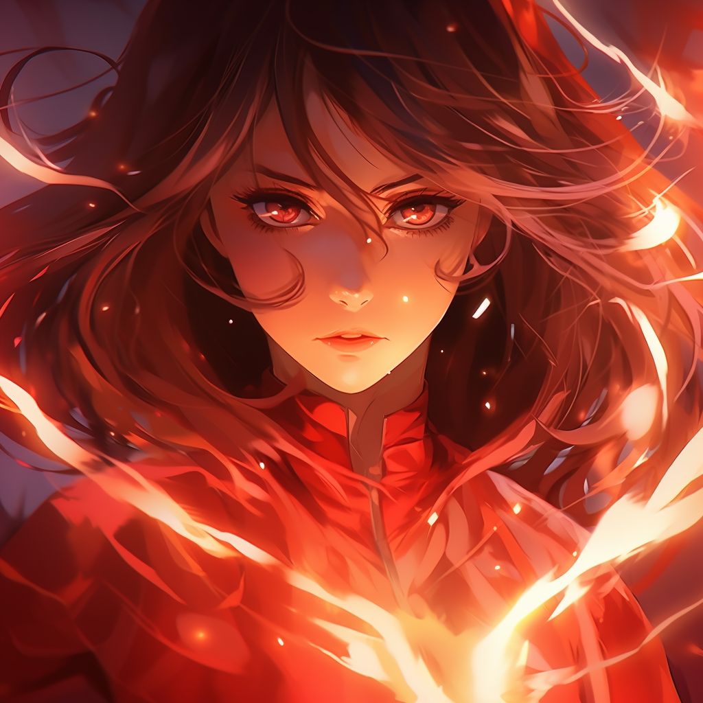 Anime woman controlling fire element