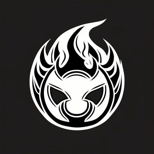 Black and white fire head logo