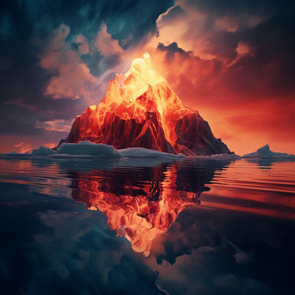 Stunning Fiery Iceberg in Water