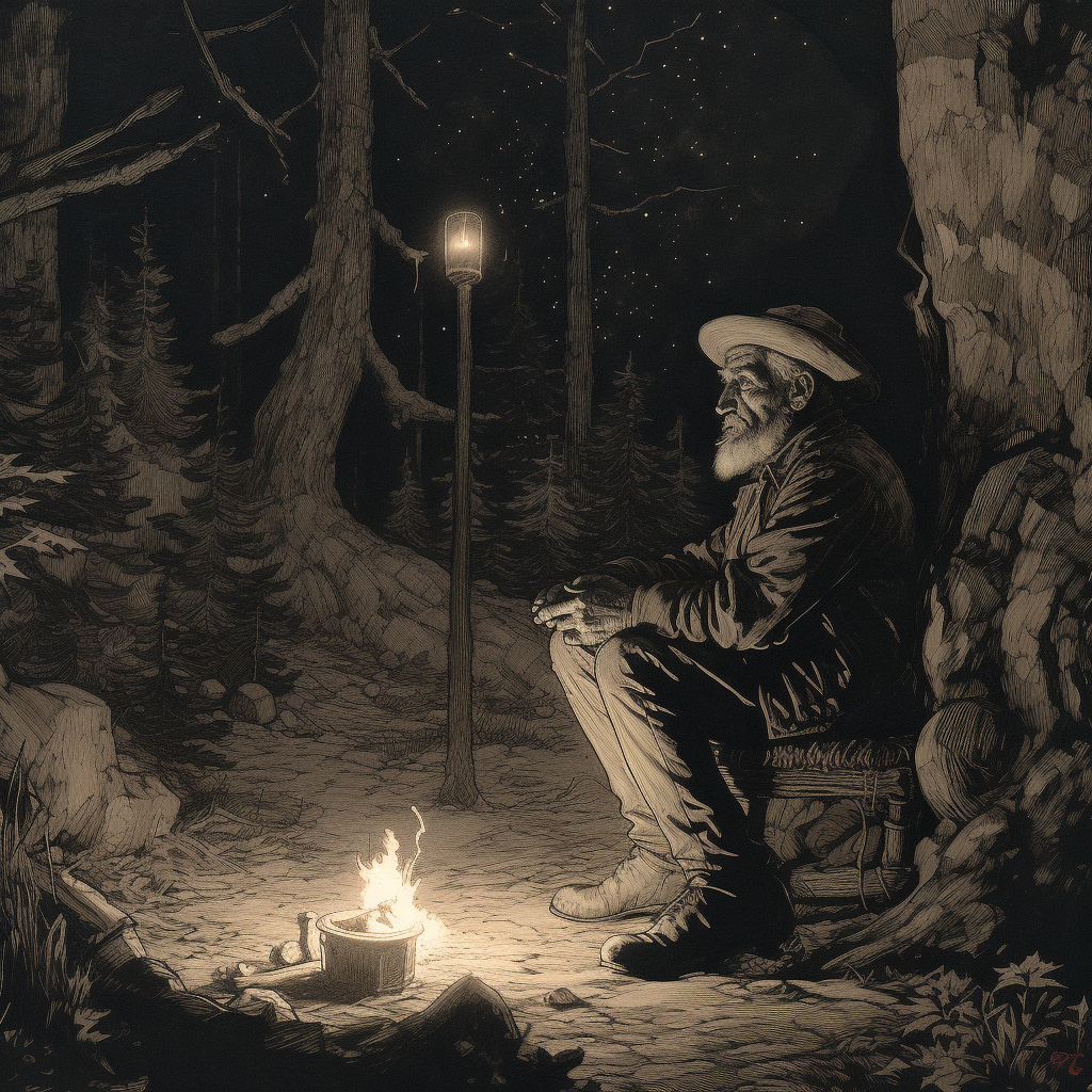 Travelling man enjoying a fire