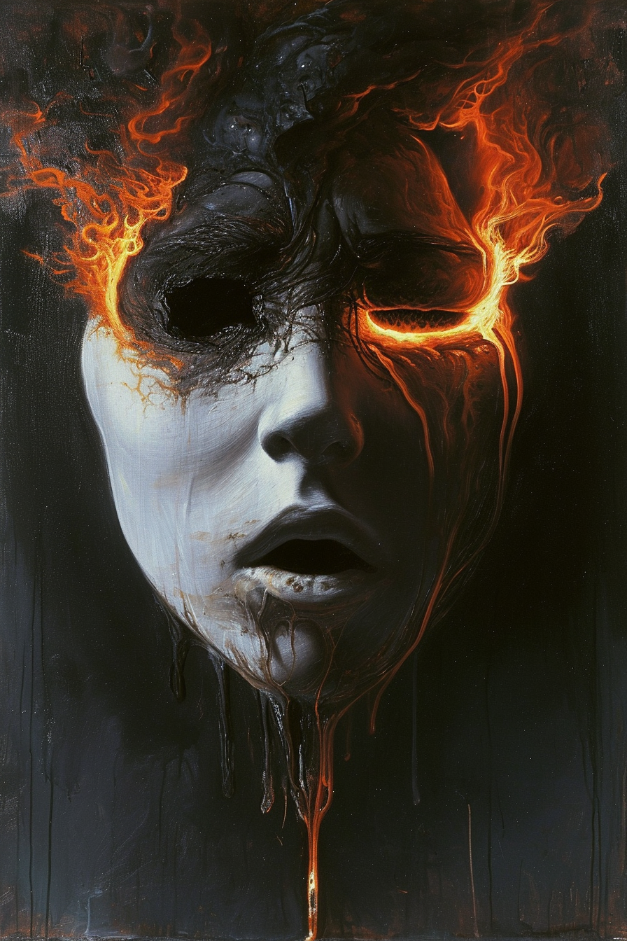 Fire Oil Painting Artwork by Dali, Helnwein, Beksinski