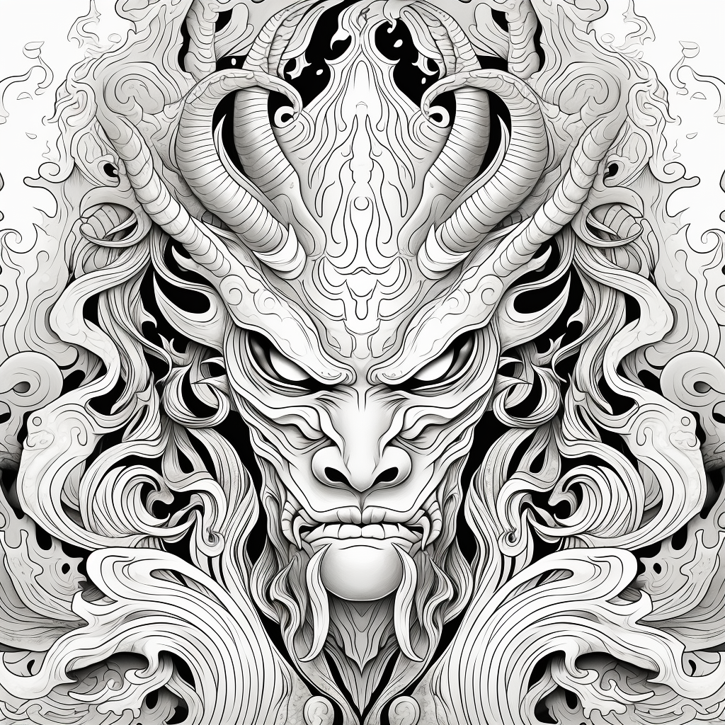 Beautiful black and white fire spirit iifrit coloring page