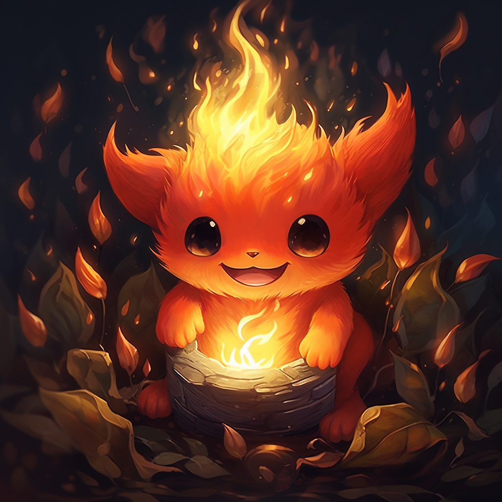 Laughing fire spirit sitting cutely