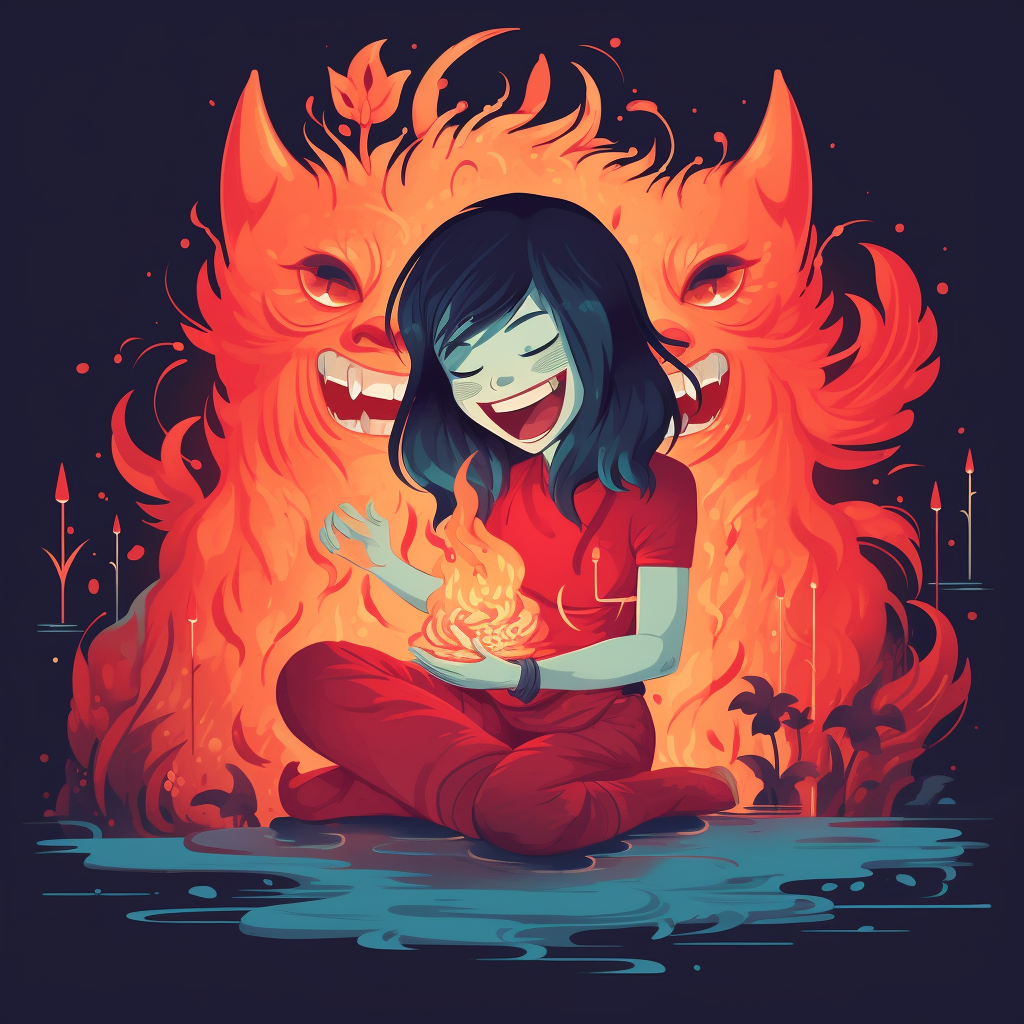 Fire Spirit Woman Laughing Cute Sitting