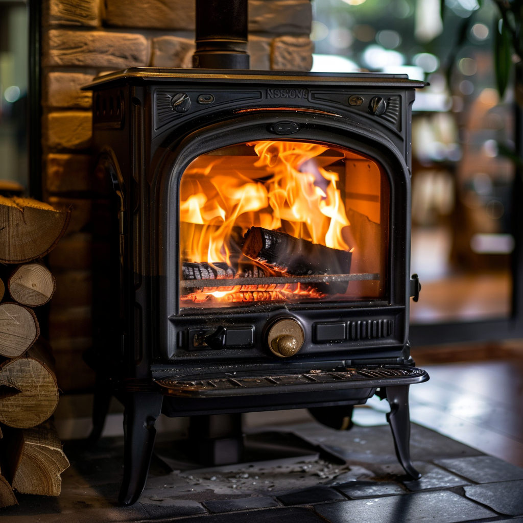 cozy wood stove fire