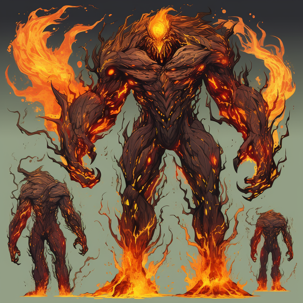 Fire monster with abnormal body proportions