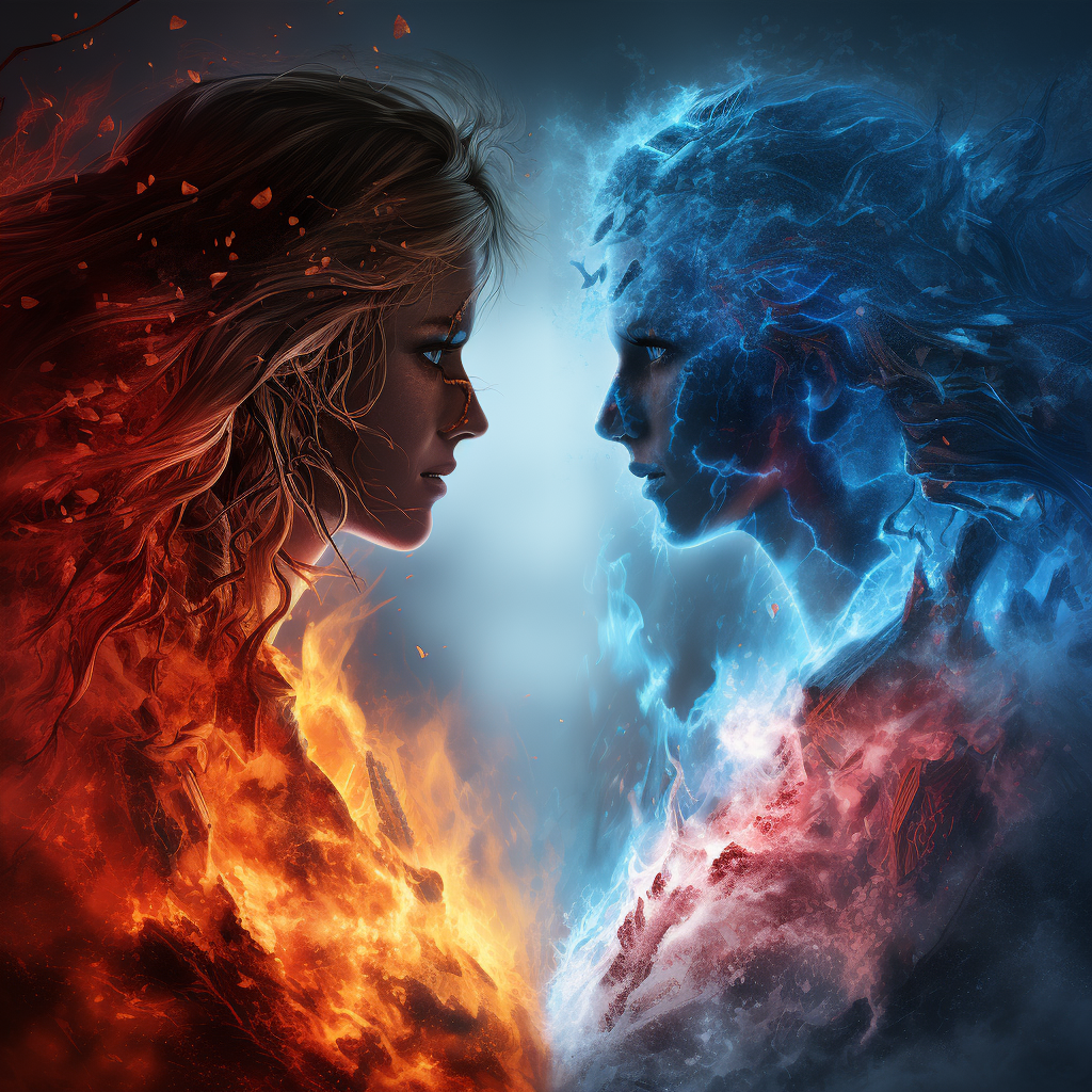 Two opposing forces collide: fire and ice