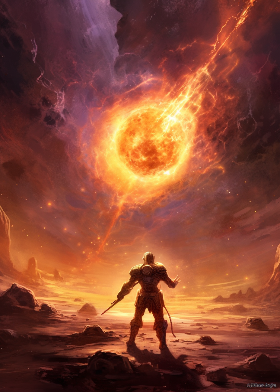 Character casting a fireball in space fantasy game