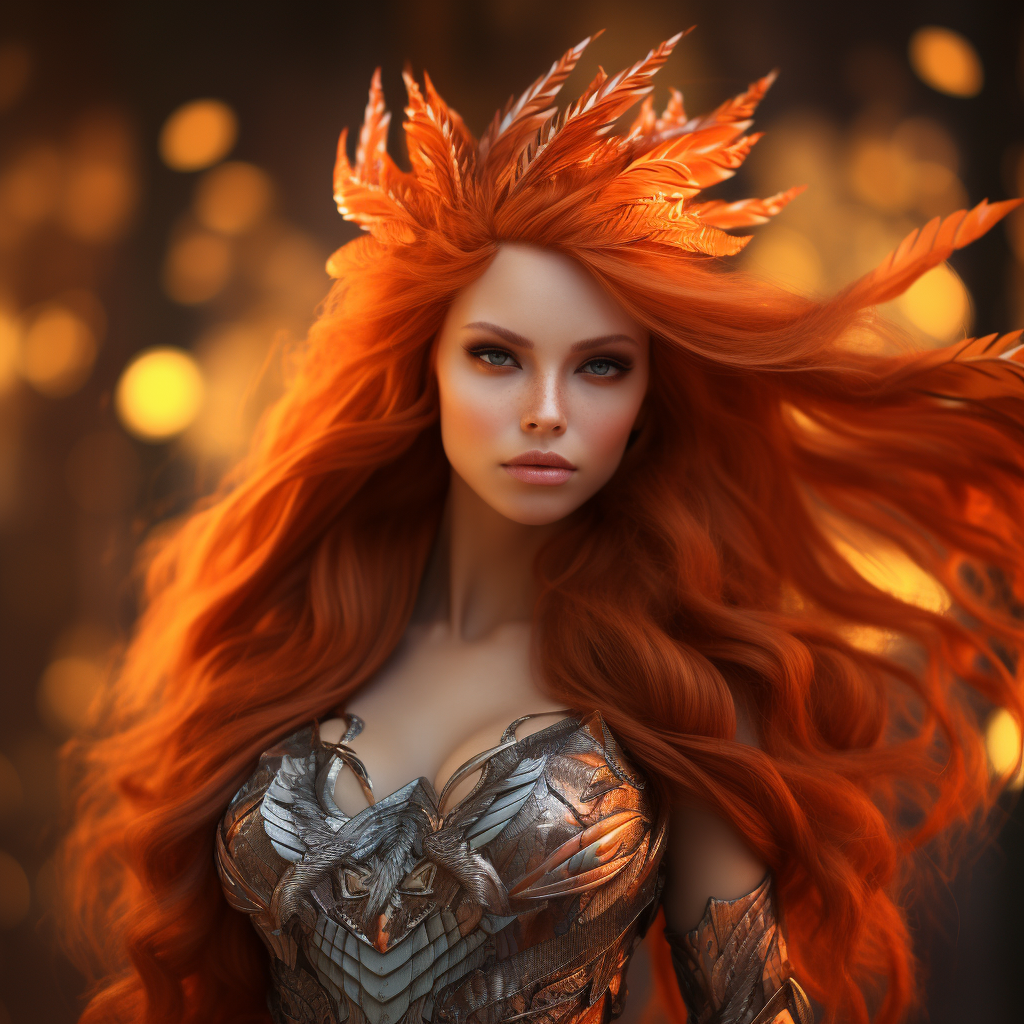 Stunning Firebird Princess with Vibrant Red Hair