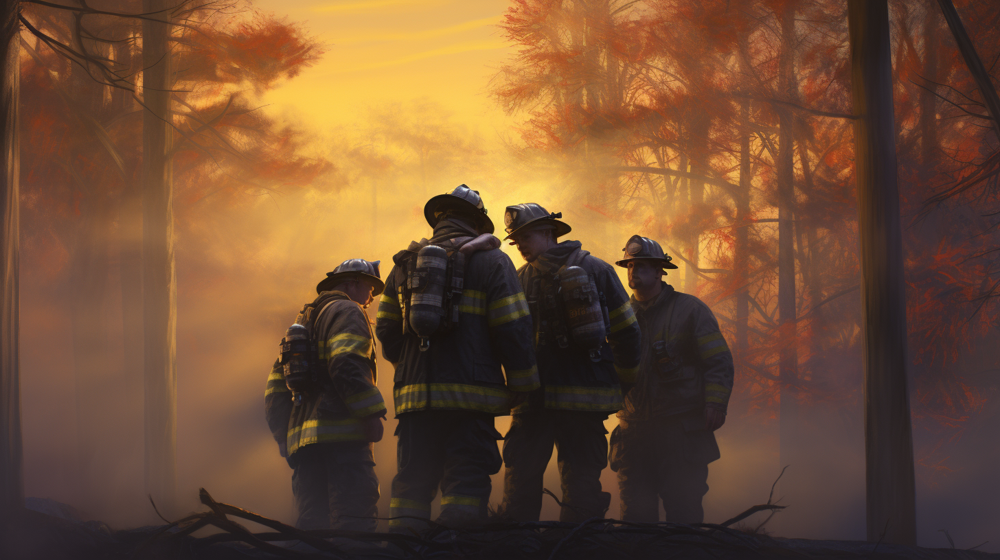 Firefighter reunion team in the morning light