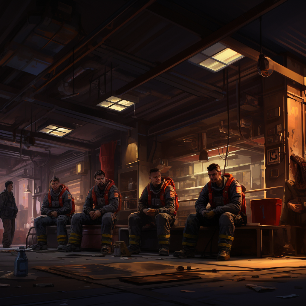 Firefighters enjoying downtime at a modern firestation