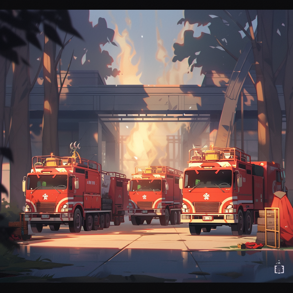 Firefighters in Pajamas with Fire Trucks