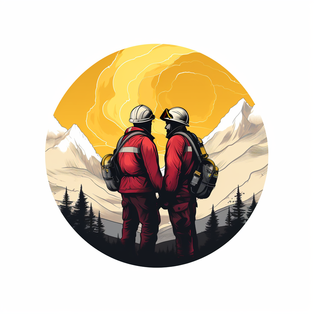 Two Firemen Bonding in Snowy Mountains