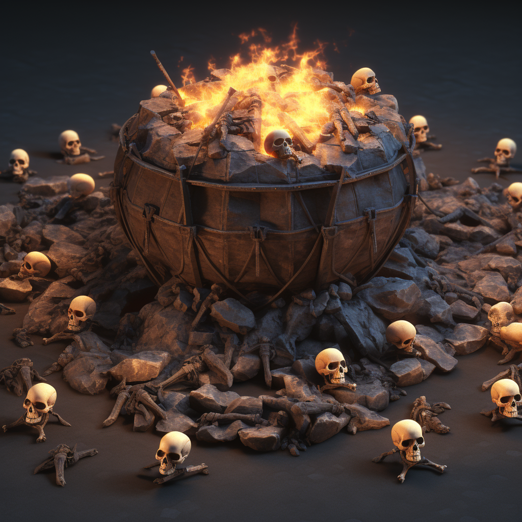 Firepit with enemy skulls