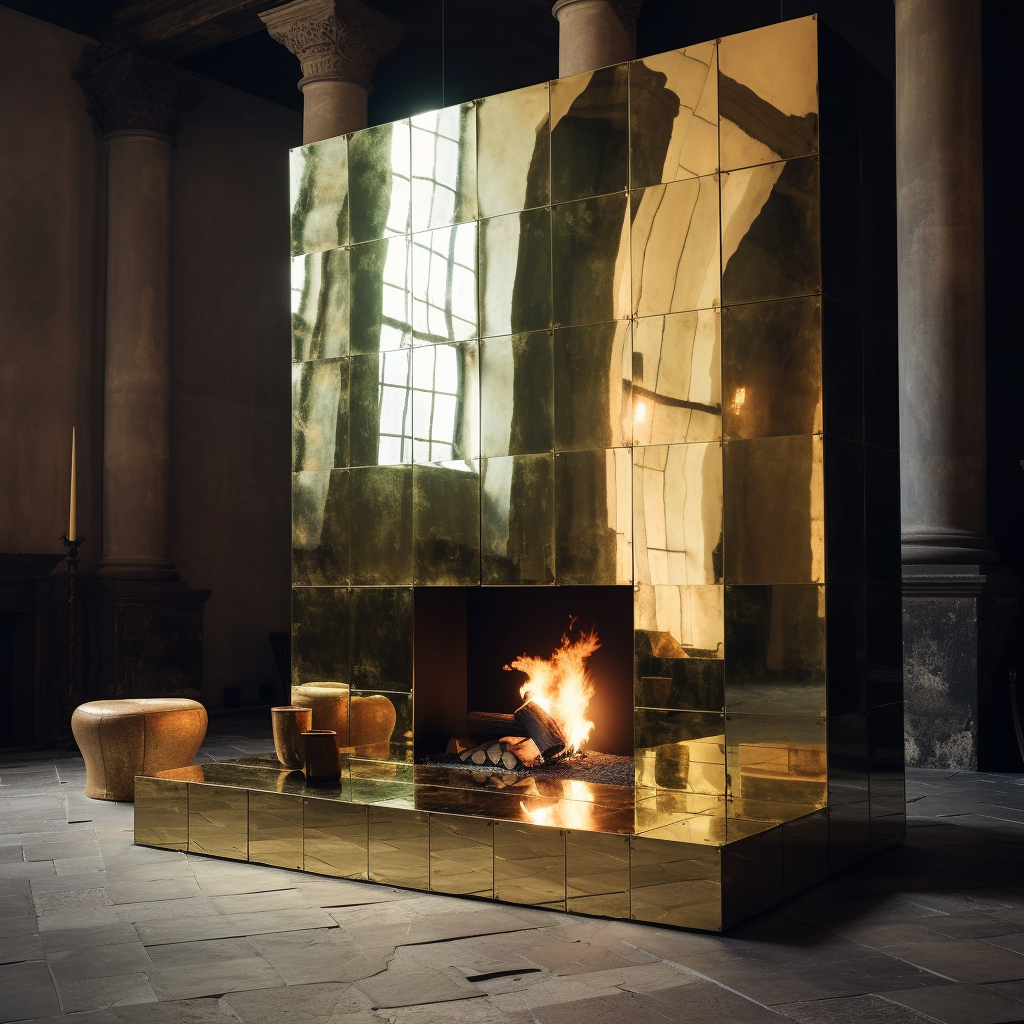 Mirror and Brass Fireplace Hearth