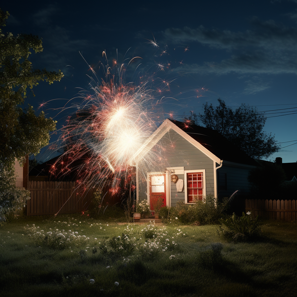 Firework display outside a motion-sensor house