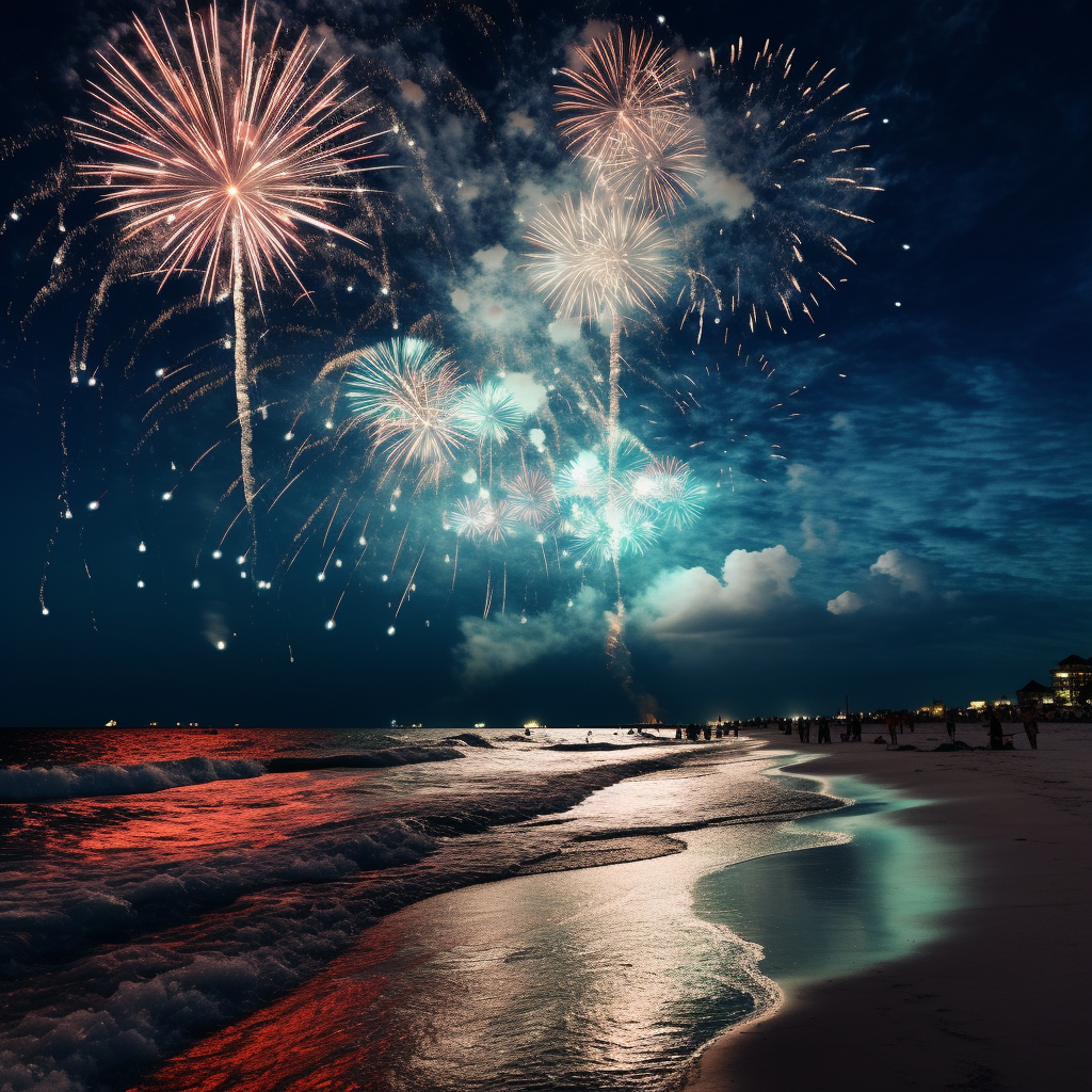 Stunning Fireworks over Gulf of Mexico