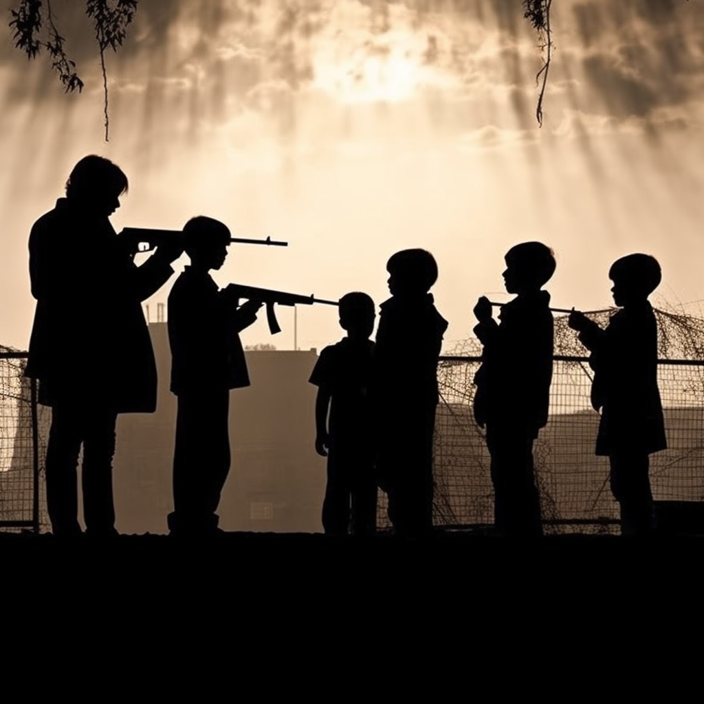 Firing squad aiming at children