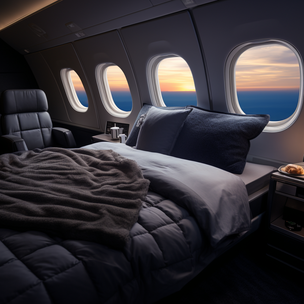 Luxurious first class plane bed with windows