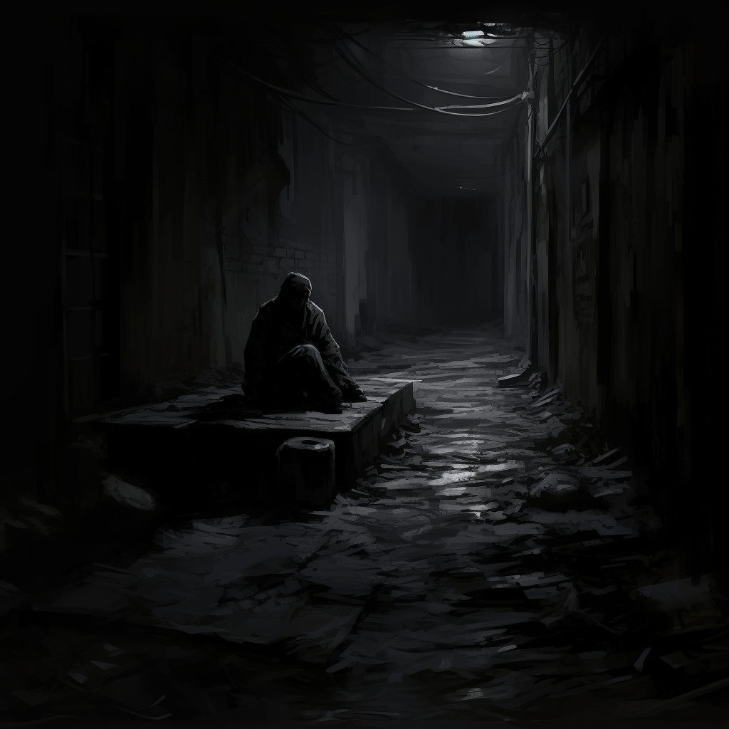 Noir dark alley with lifeless figure