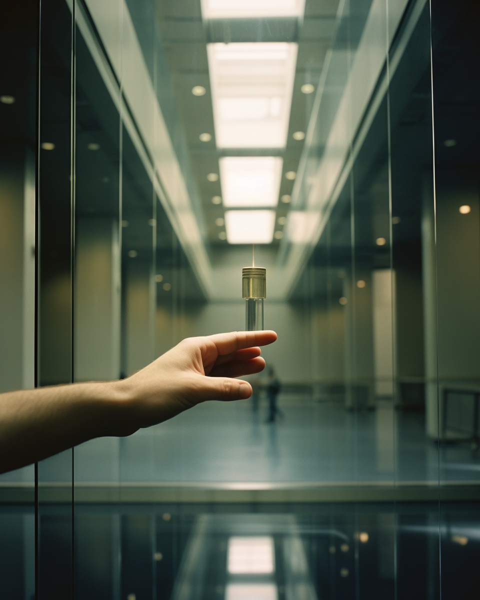 First Person Arm Holding Transparent Thread Inside Bank