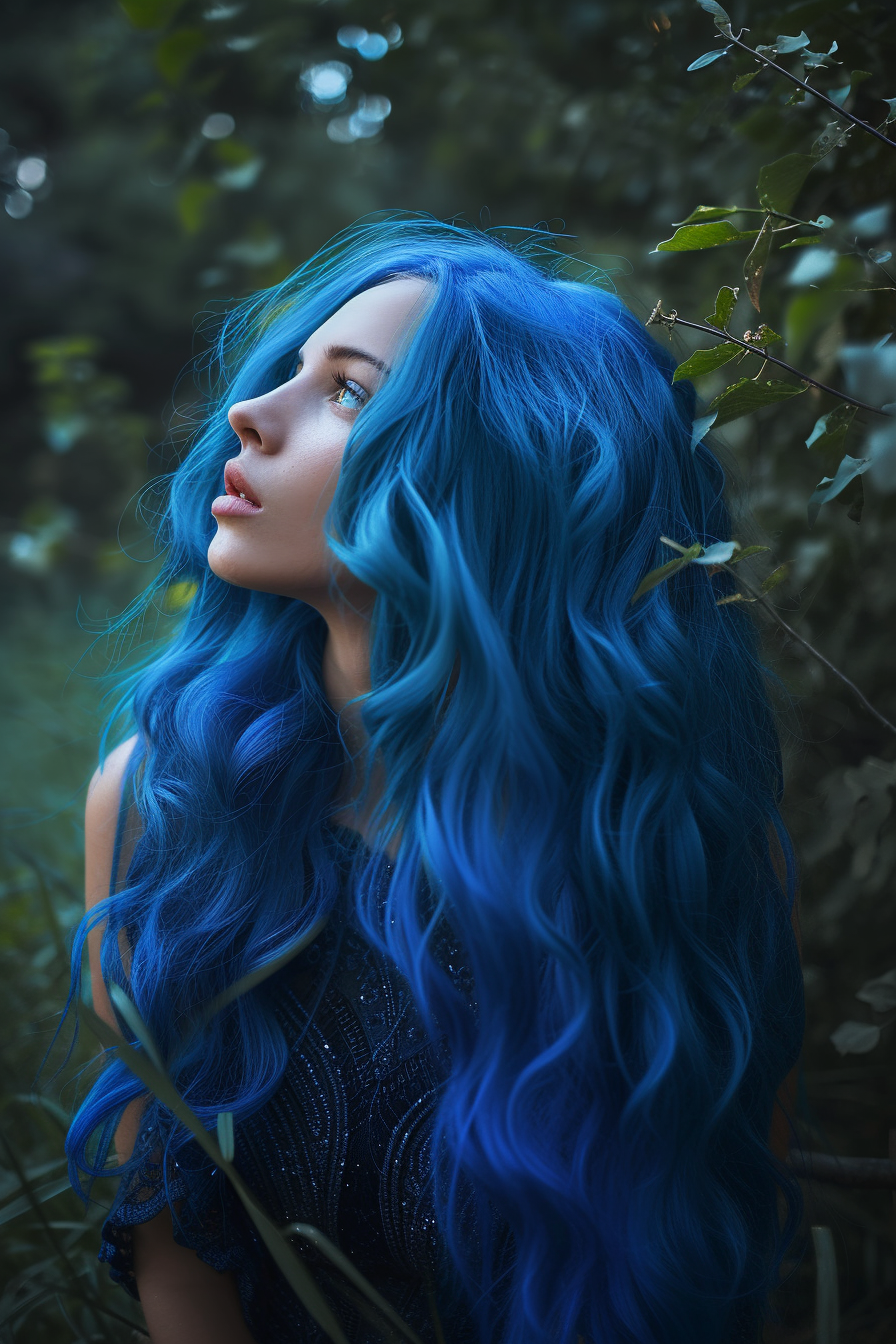 Woman with Super Long Blue Hair