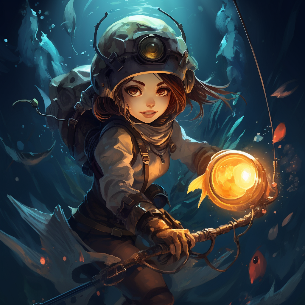 Diving gear-clad fish girl with harpoon