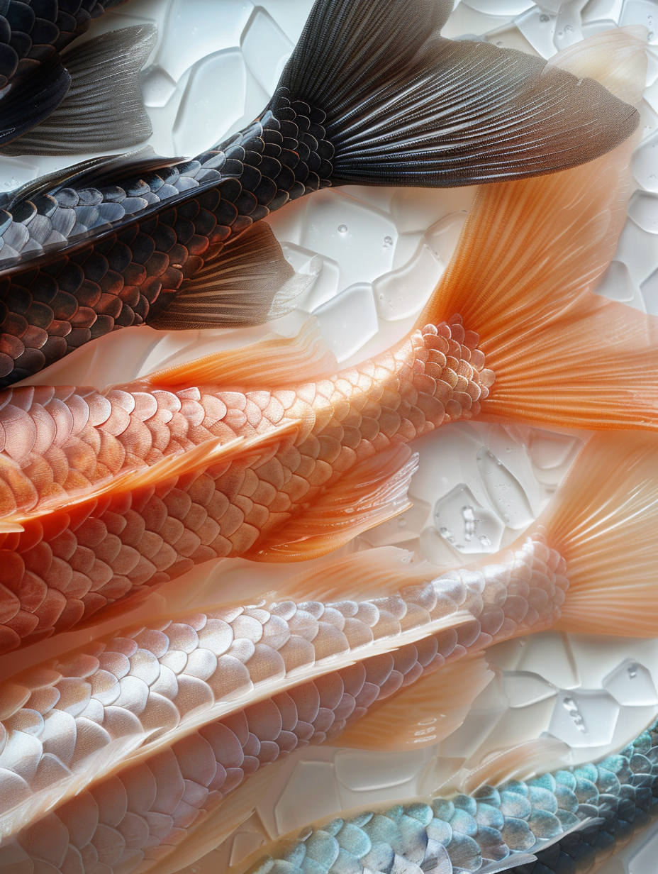 Closeup of Colorful Fish Tails