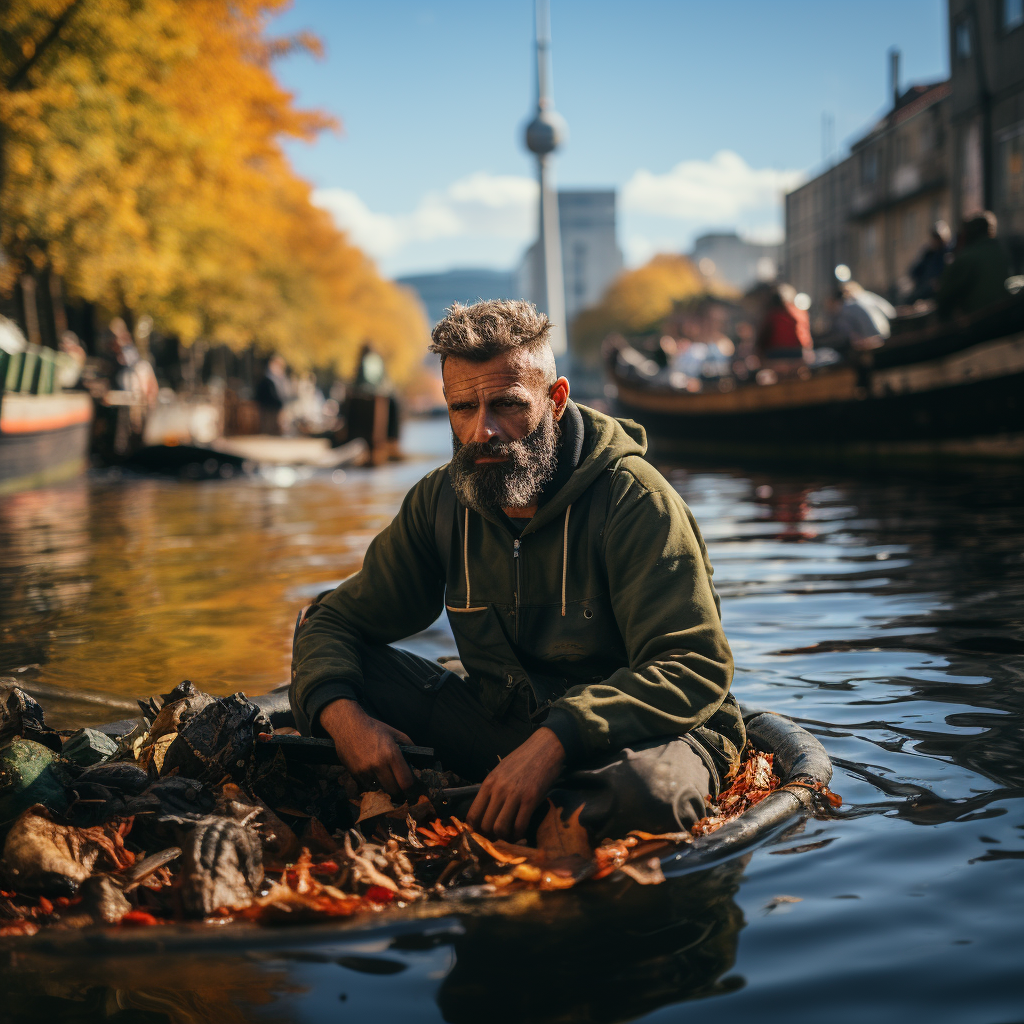 Fisherman waiting for catch in Alexanderplatz, Berlin