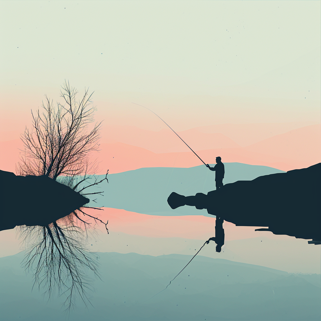 Minimalistic fisherman poster graphic with pastel colors