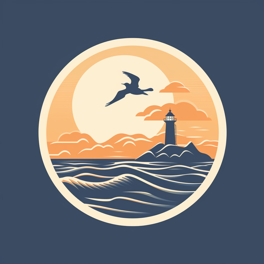 Fisherman waving to lighthouse in sea