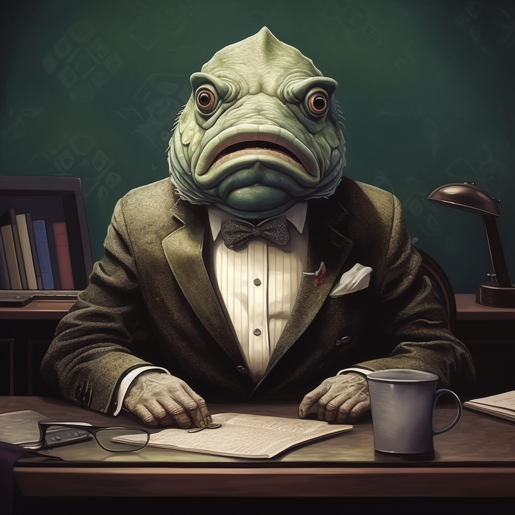 Fish Headed Man at Desk