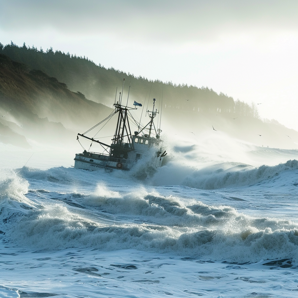 Fishing boat on Oregon coast waves