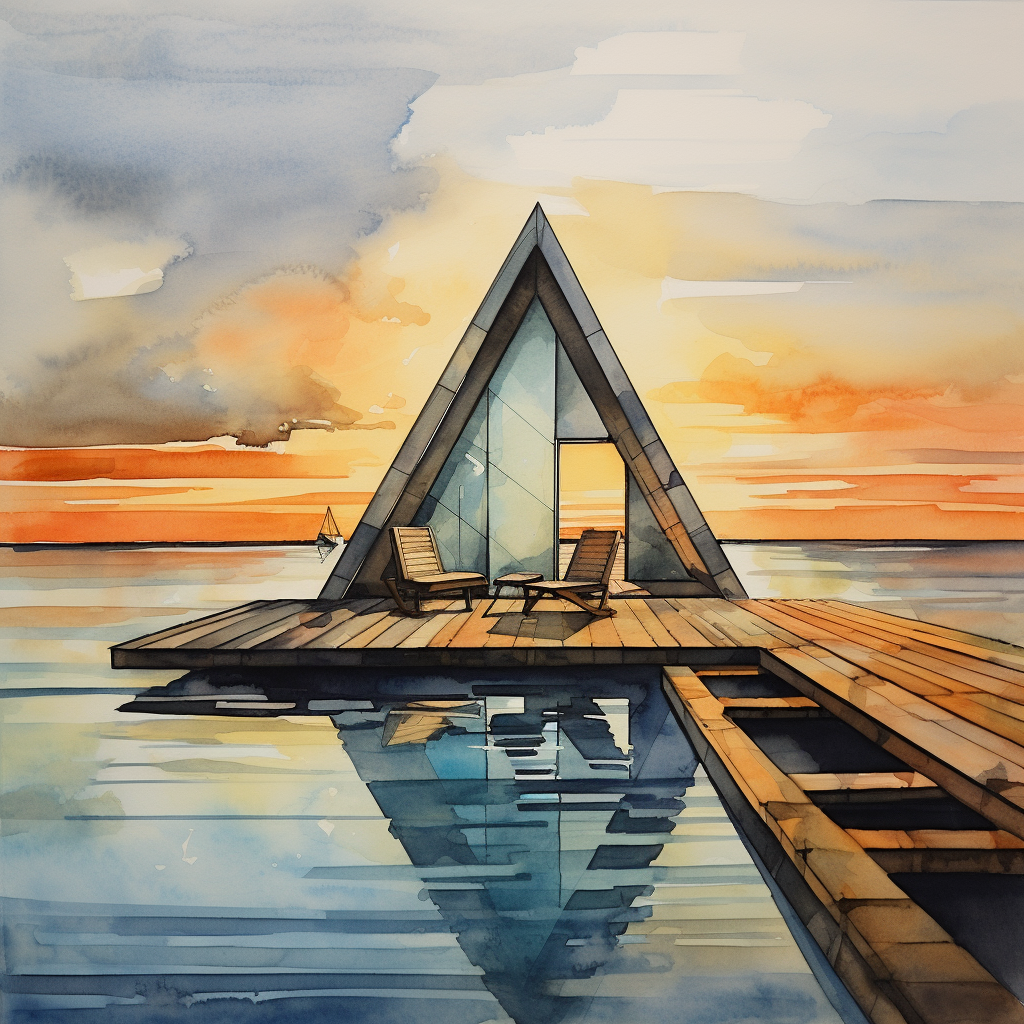 Architectural watercolor rendering of seaside view