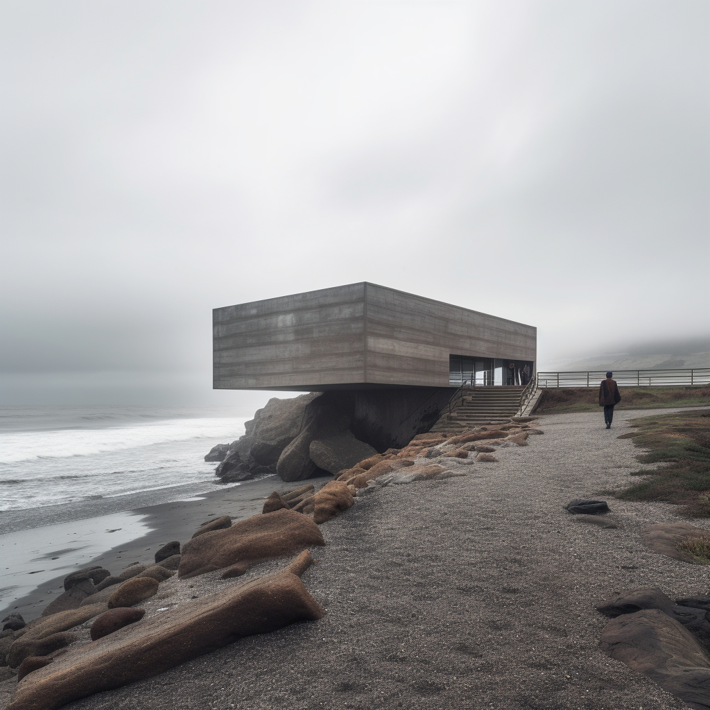 Serene fishing pavilion on misty Pichilemu coastline